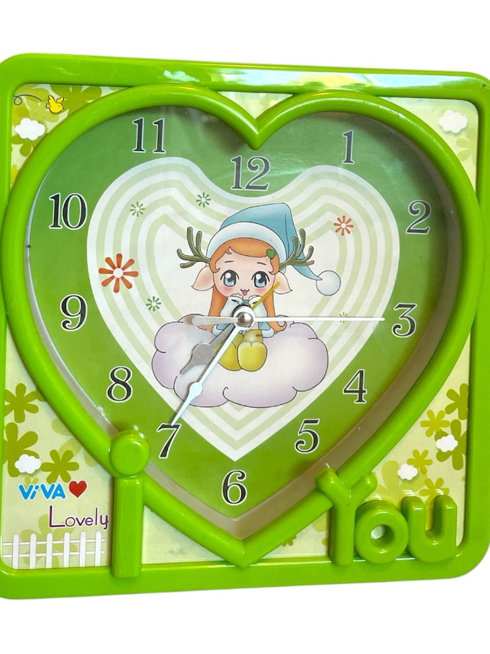Lovely Green Heart Kids Elf Clock